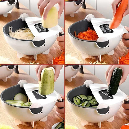 Vegetable Cutter - 7 in 1 Multifunction Magic Rotate Vegetable Cutter with Drain Basket (Large Capacity)