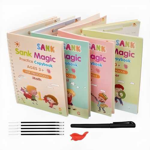 Sank Magic Practice Copybook ✍️ (4 Books, 1 Pen, 1 Grip, 10 Refills)